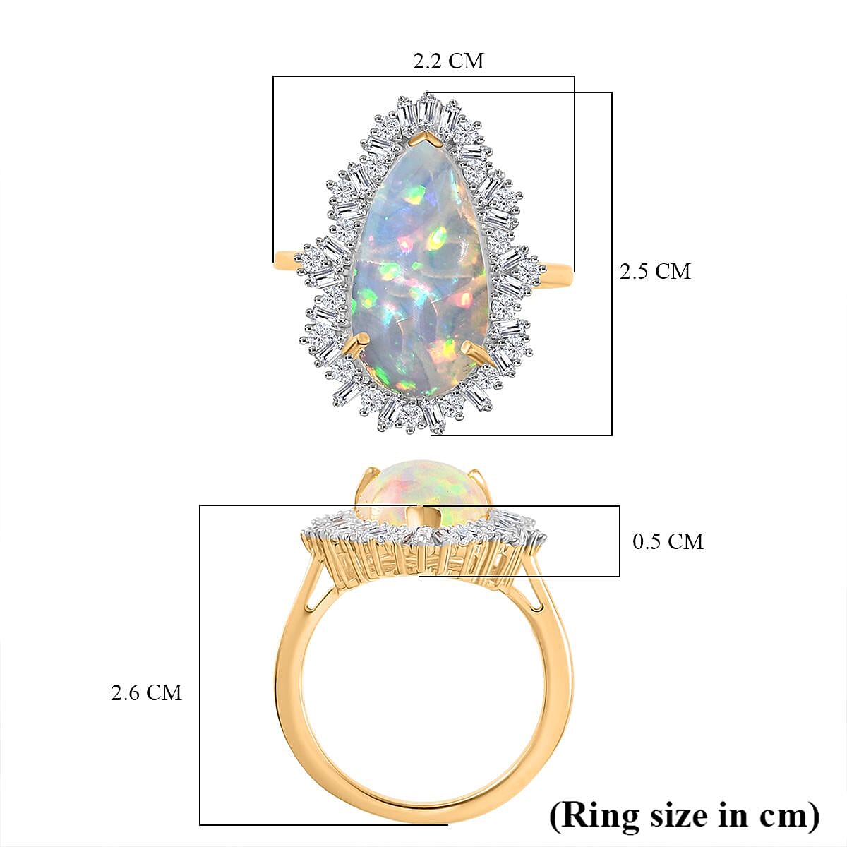 AAA Ethiopian Welo Opal & Moissanite Fire Cracker Ring in 18K Yellow Gold Vermeil Sterling Silver 4.75 Ct.