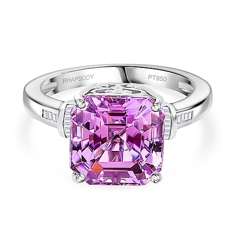 Rhapsody 950 Platinum AAAA Kunzite & Natural White Diamond (VS-EF) Ring 5.90 Ct, Platinum Wt. 6.90 Gms.