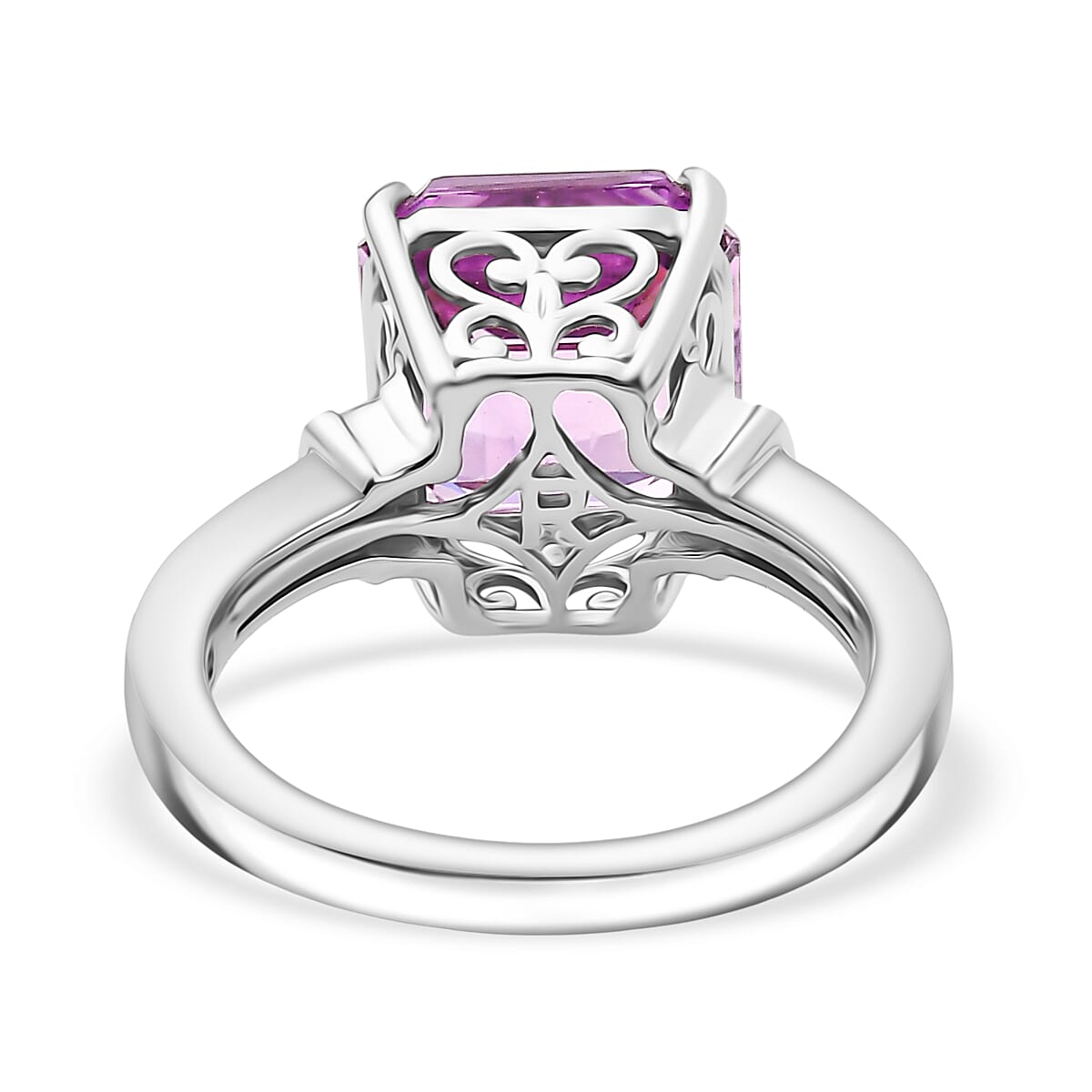 Rhapsody 950 Platinum AAAA Kunzite & Natural White Diamond (VS-EF) Ring 5.90 Ct, Platinum Wt. 6.90 Gms.