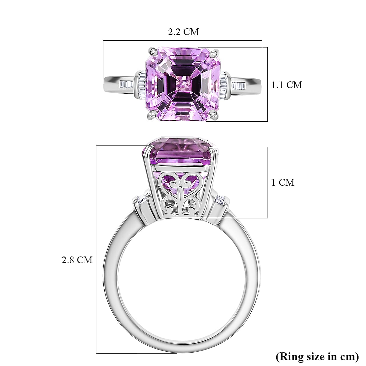 Rhapsody 950 Platinum AAAA Kunzite & Natural White Diamond (VS-EF) Ring 5.90 Ct, Platinum Wt. 6.90 Gms.