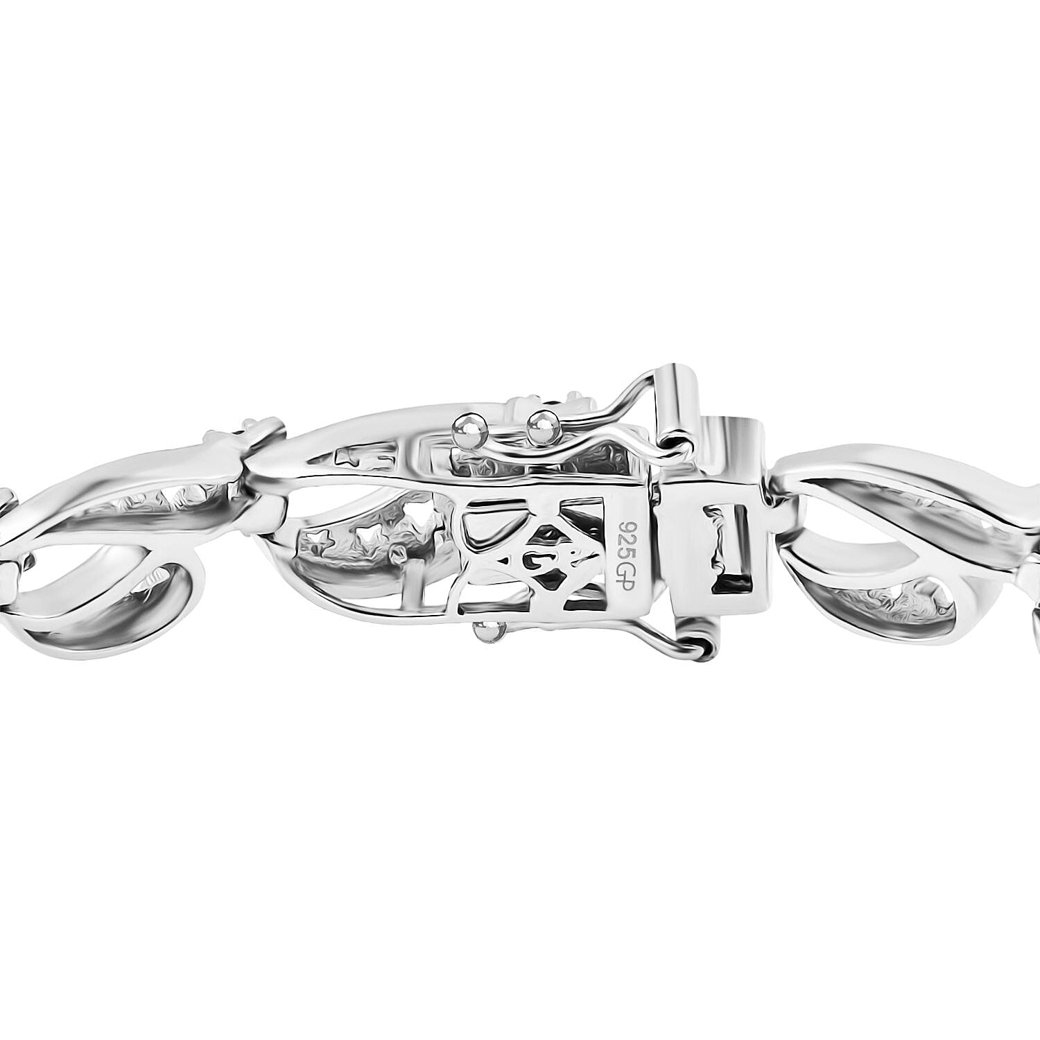 GP- Celestial Dream Collection African Amethyst, Blue Sapphire & White Zircon Motif Linked Bracelet (Size 7.5) with GB Lock Box in Rhodium Overlay Sterling Silver 3.54 Ct, Silver Wt. 17.27 Gms.