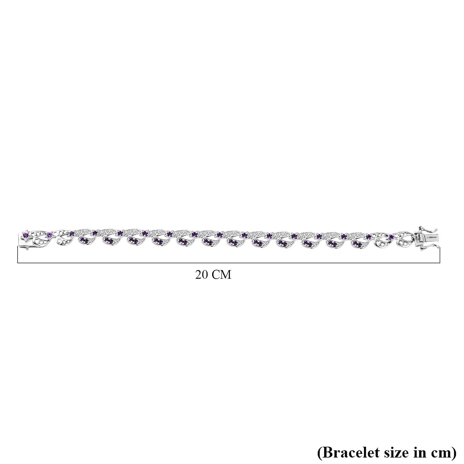 GP- Celestial Dream Collection African Amethyst, Blue Sapphire & White Zircon Motif Linked Bracelet (Size 7.5) with GB Lock Box in Rhodium Overlay Sterling Silver 3.54 Ct, Silver Wt. 17.27 Gms.