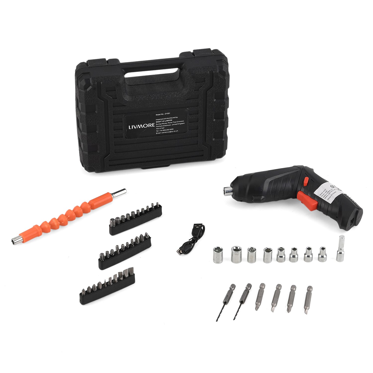 47-Piece Multifunctional Foldable Wireless Electric Screwdriver Kit - 1200mAh Battery, 30Mins Runtime - Black