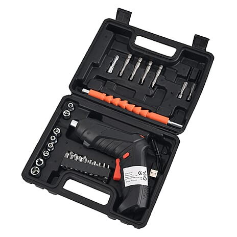 47-Piece Multifunctional Foldable Wireless Electric Screwdriver Kit - 1200mAh Battery, 30Mins Runtime - Black