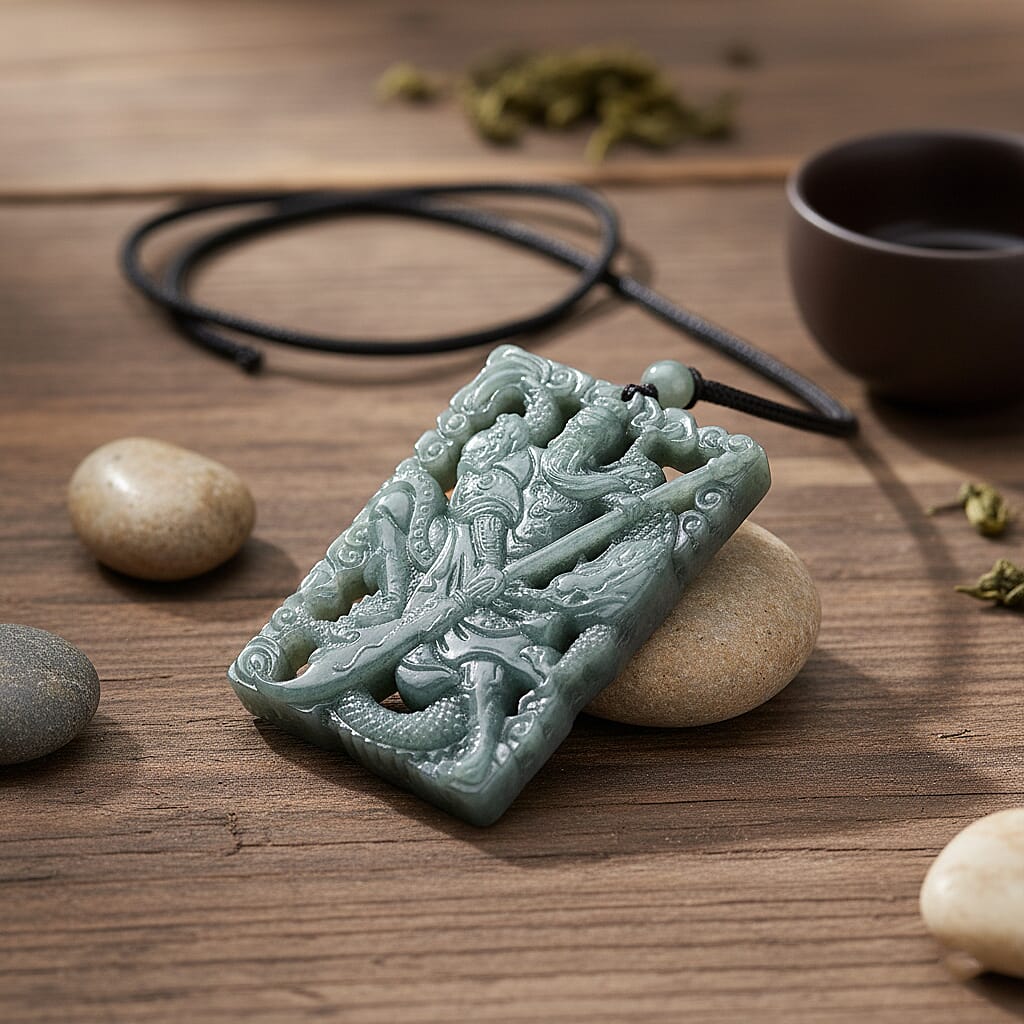 Natural Type A Jadeite Warrior Necklace with Black Cord (Size 28) 195.00 Ct.