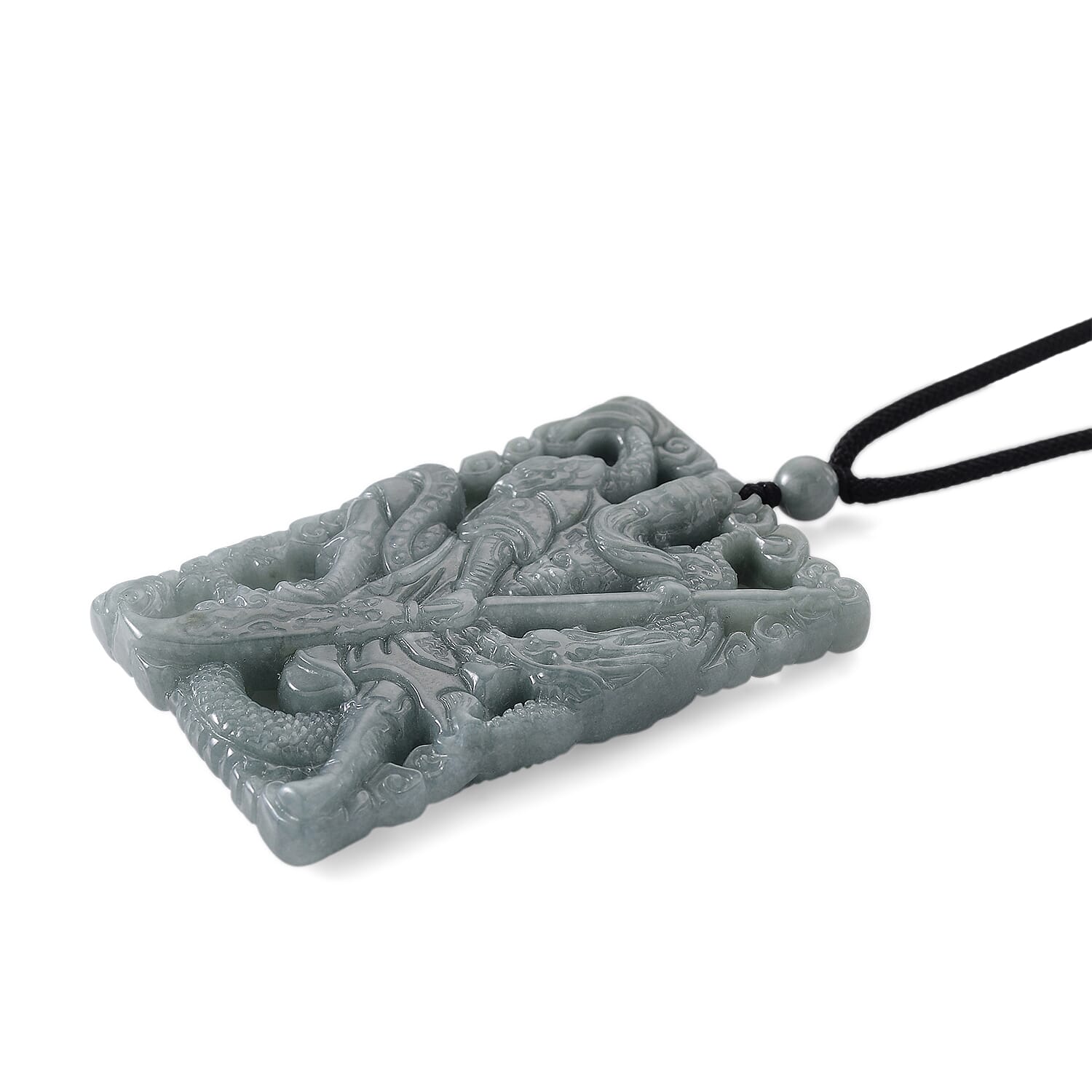 Natural Type A Jadeite Warrior Necklace with Black Cord (Size 28) 195.00 Ct.