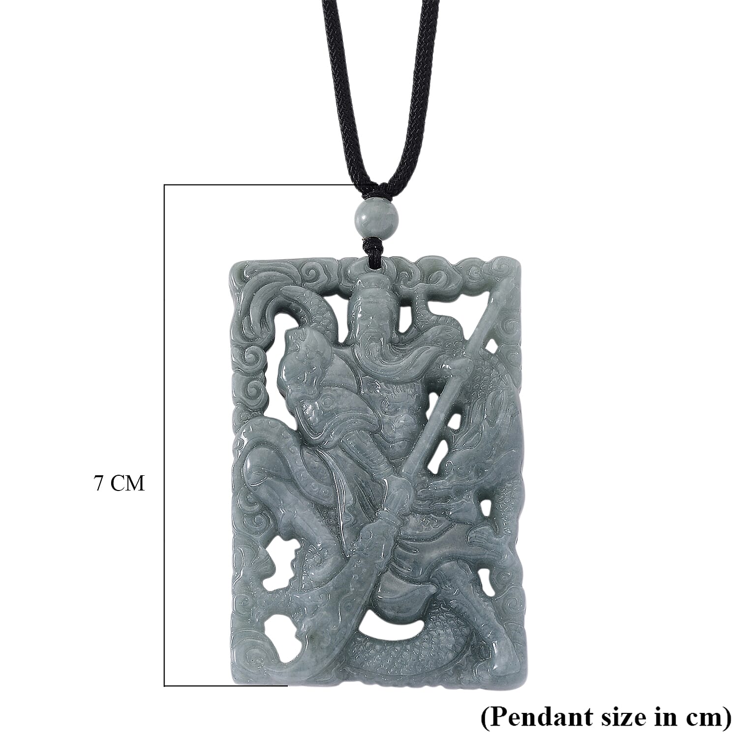 Natural Type A Jadeite Warrior Necklace with Black Cord (Size 28) 195.00 Ct.