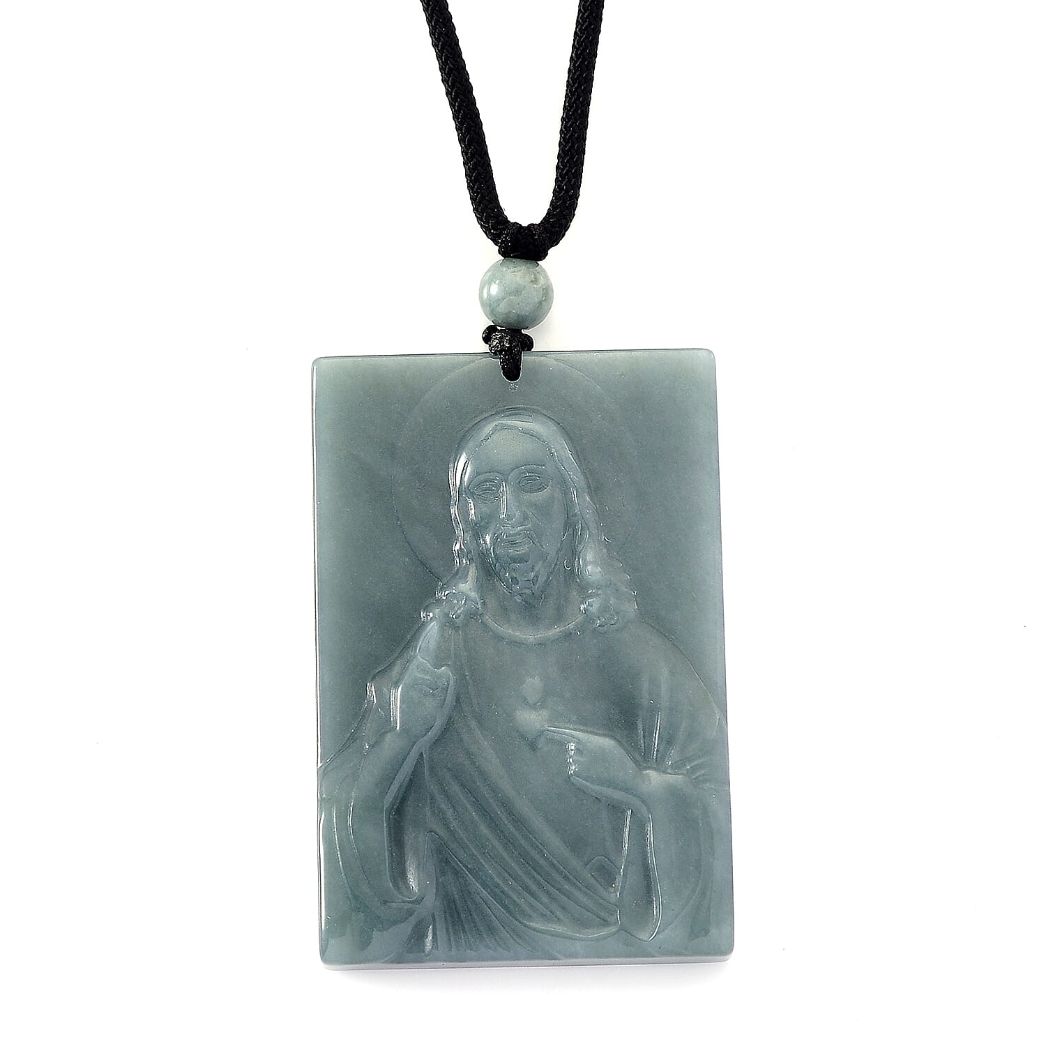 Natural Type A Jadeite Jesus Necklace with Black Cord (Size 28) 150.00 Ct.