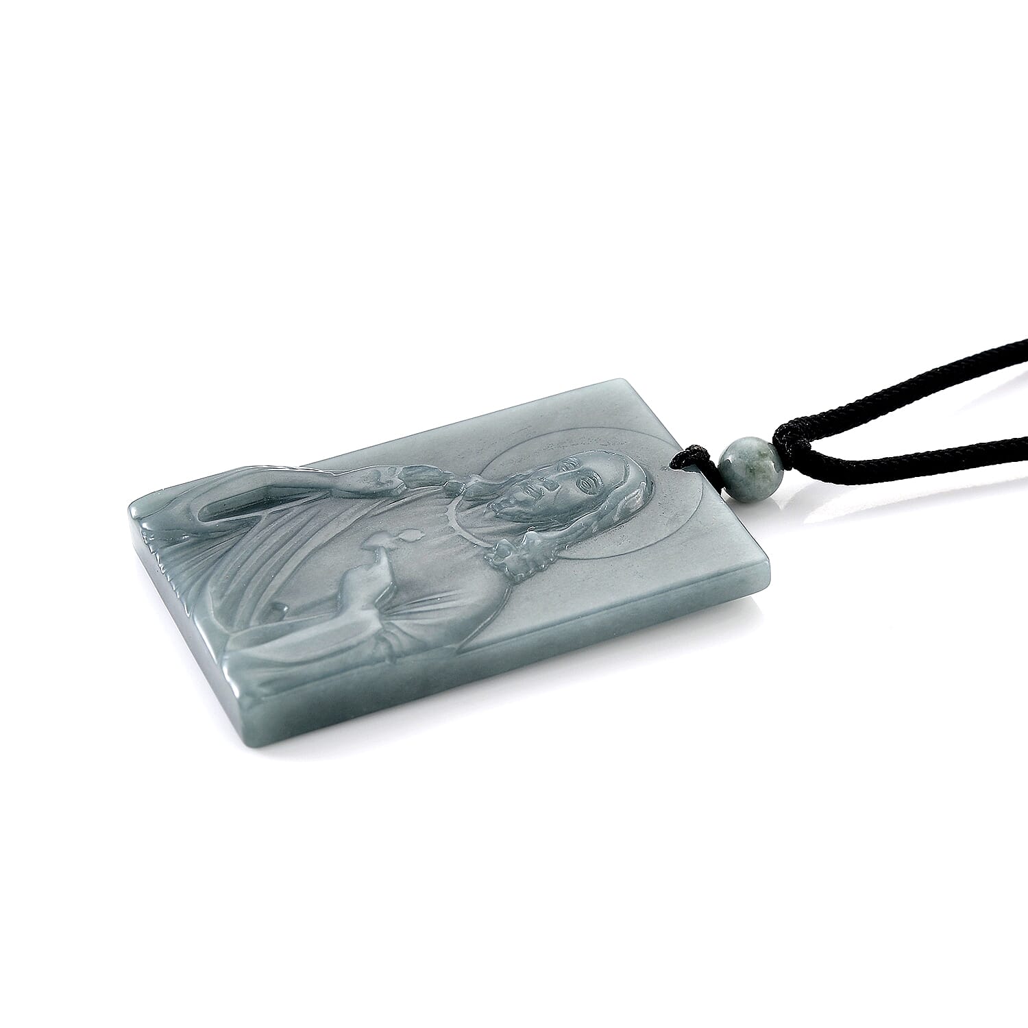 Natural Type A Jadeite Jesus Necklace with Black Cord (Size 28) 150.00 Ct.