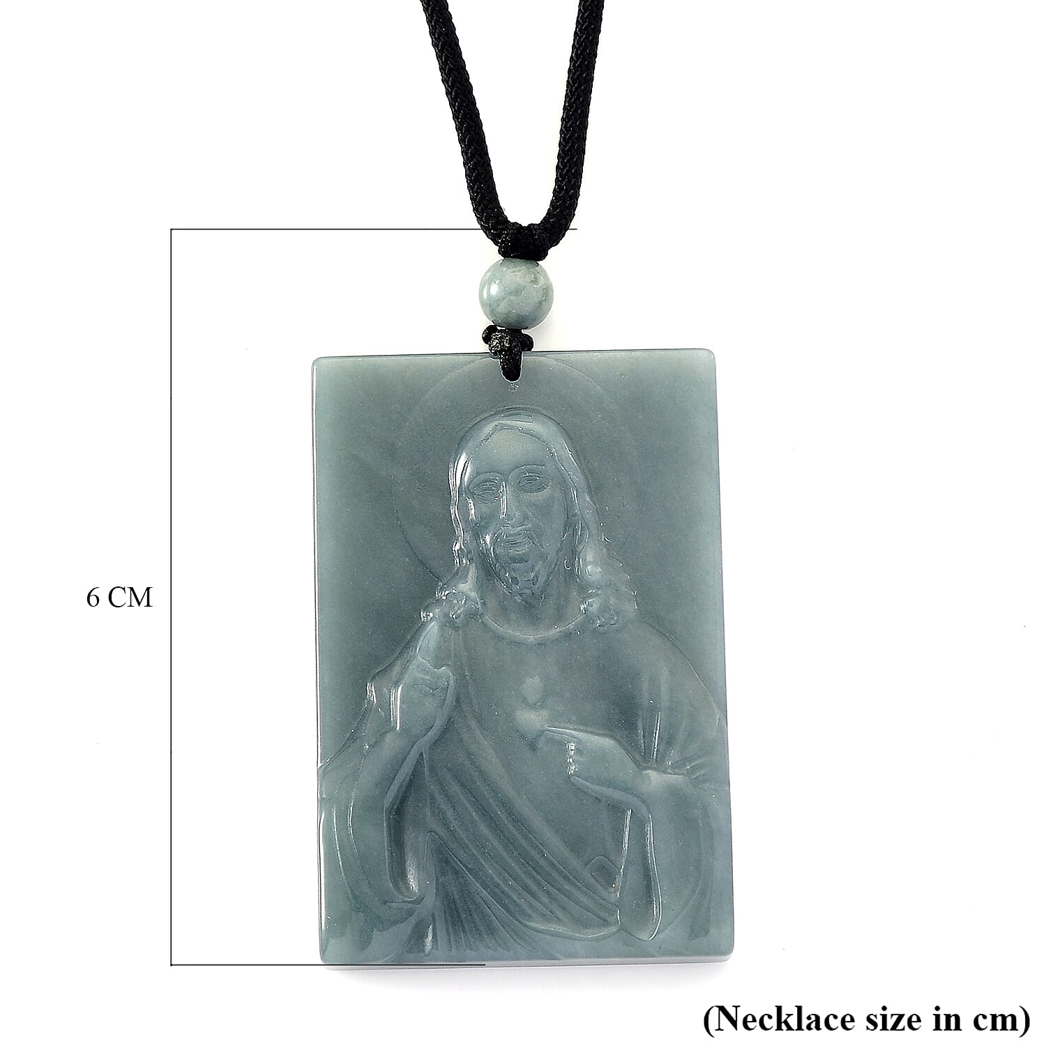 Natural Type A Jadeite Jesus Necklace with Black Cord (Size 28) 150.00 Ct.