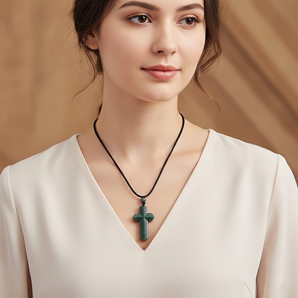 Natural Type A Jadeite Cross Necklace 55.00 Ct.