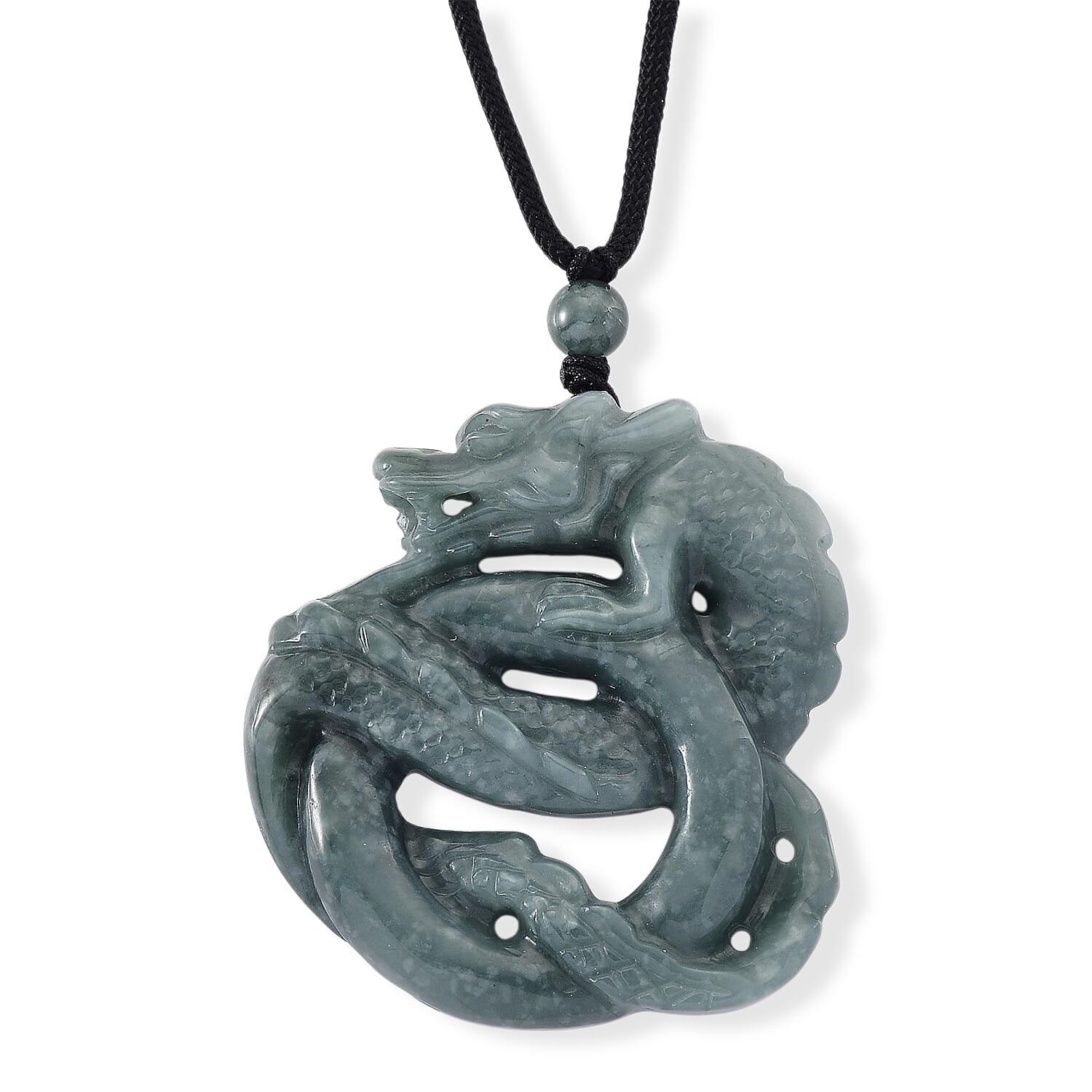 Natural Type A Jadeite Dragon Necklace with Black Cord (Size 28) 175.00 Ct.