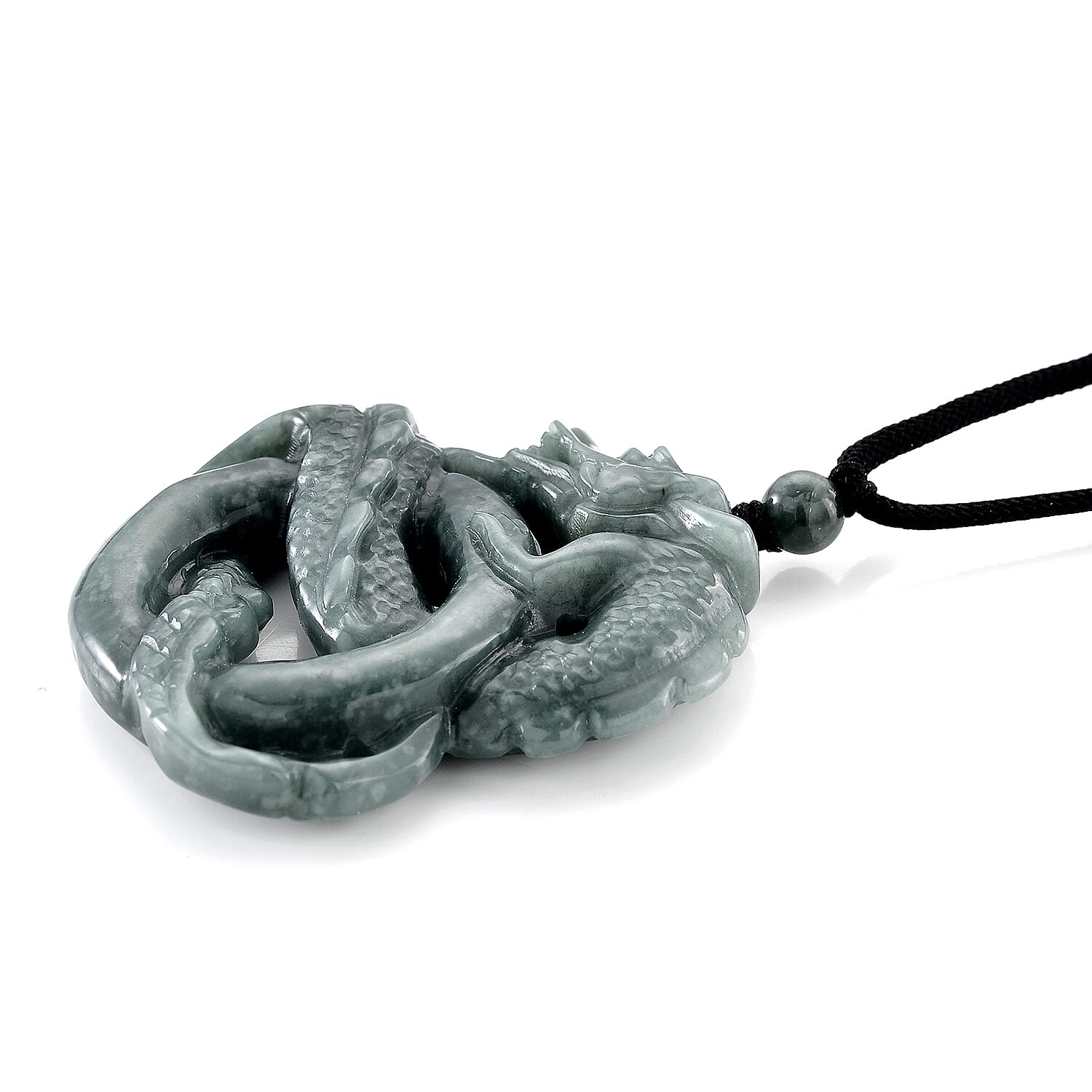 Natural Type A Jadeite Dragon Necklace with Black Cord (Size 28) 175.00 Ct.