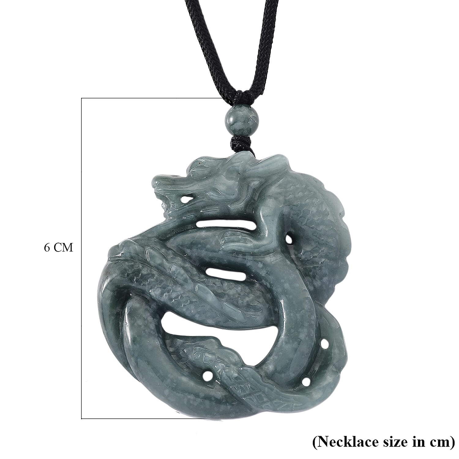 Natural Type A Jadeite Dragon Necklace with Black Cord (Size 28) 175.00 Ct.