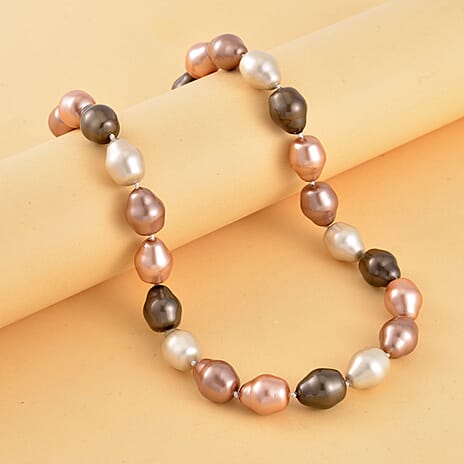 Multi Colour Baroque Shell Pearl Necklace (Size - 20) With Magnetic Clasp