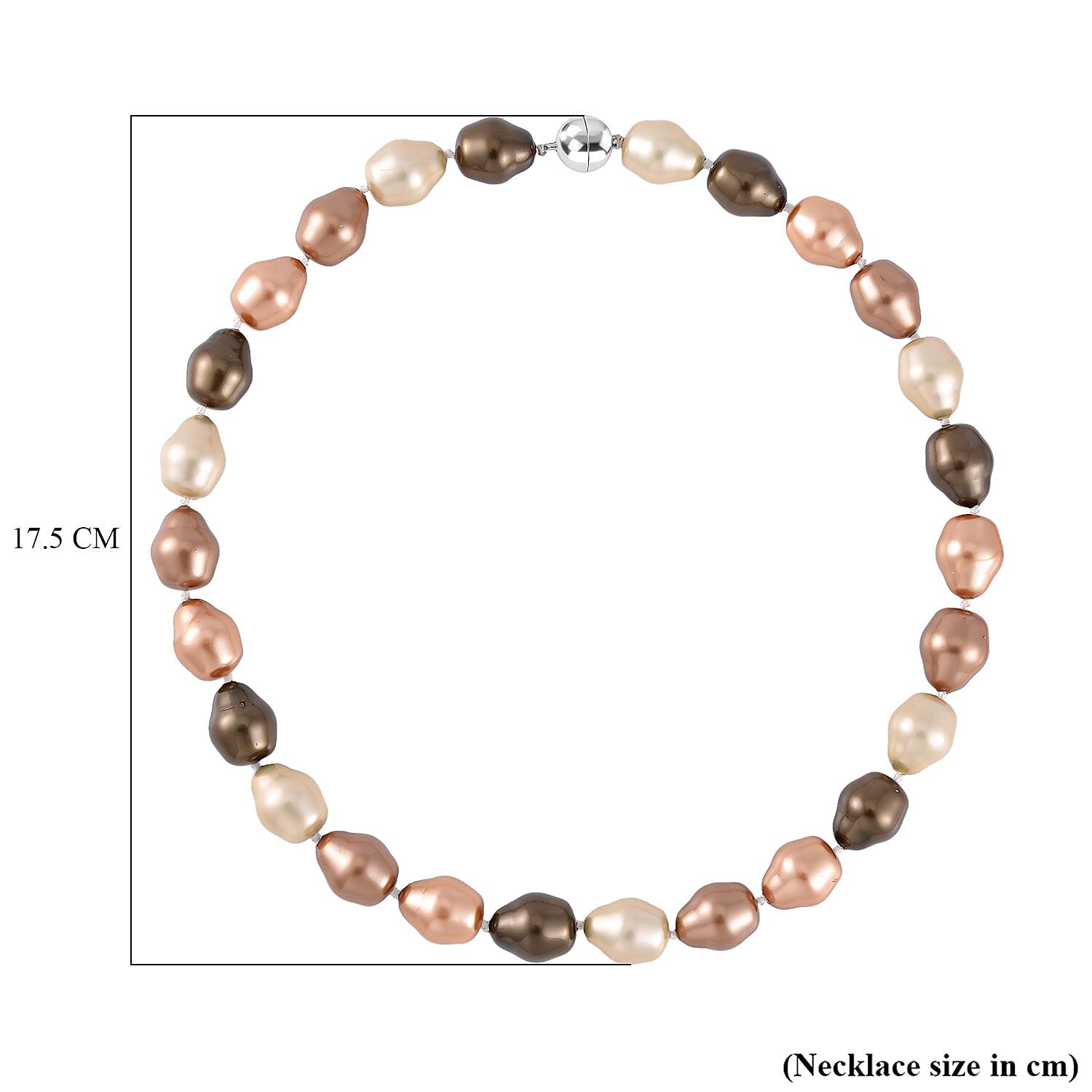 Multi Colour Baroque Shell Pearl Necklace (Size - 20) With Magnetic Clasp