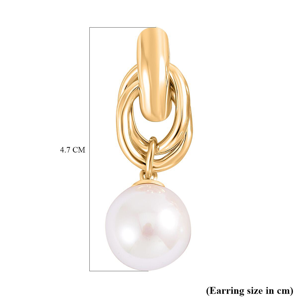 White Shell Pearl Drop Earring with Push Back in Yellow Gold Plated