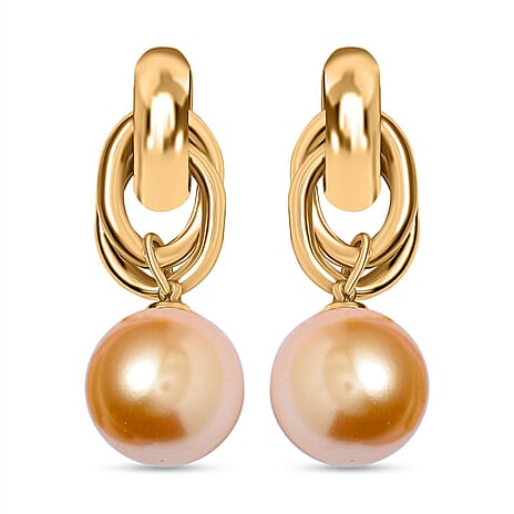 Golden Colour Shell Pearl Drop Earring with Push Back