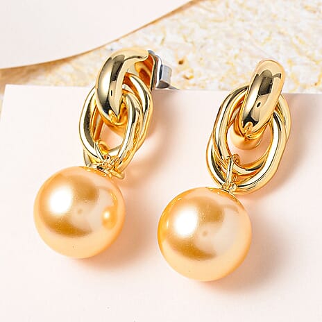 Golden Colour Shell Pearl Drop Earring with Push Back