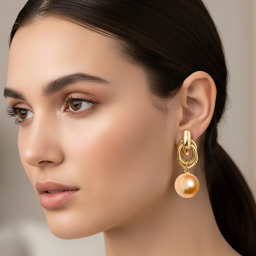 Golden Colour Shell Pearl Drop Earring with Push Back