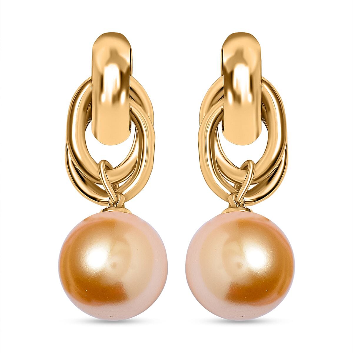 Golden Colour Shell Pearl Drop Earring with Push Back