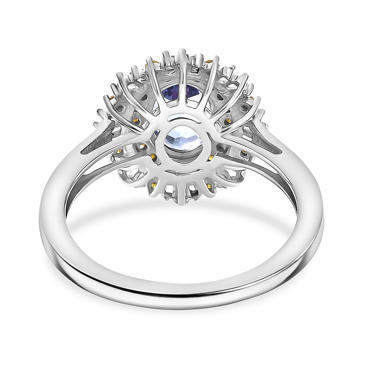 D'Joy Tanzanite, White Diamond & Yellow Diamond Ring in Rhodium Overlay Sterling Silver 1.75 Ct.