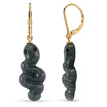 Natural Type A Jadeite & Black Spinel  Earring in Yellow Gold Plated Sterling Silver 14.50 Ct.