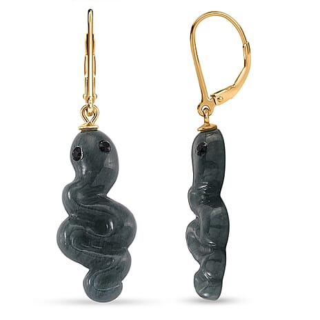 Natural Type A Jadeite & Black Spinel  Earring in Yellow Gold Plated Sterling Silver 14.50 Ct.