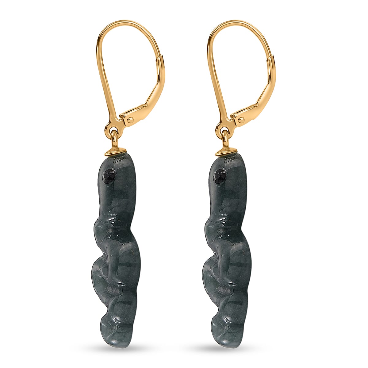 Natural Type A Jadeite & Black Spinel  Earring in Yellow Gold Plated Sterling Silver 14.50 Ct.