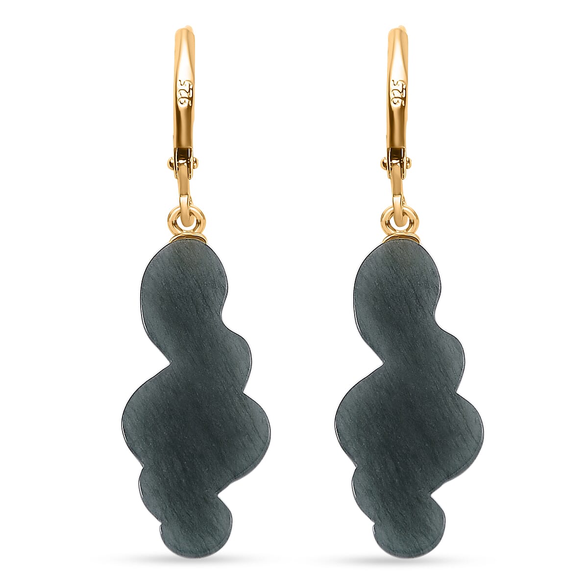 Natural Type A Jadeite & Black Spinel  Earring in Yellow Gold Plated Sterling Silver 14.50 Ct.