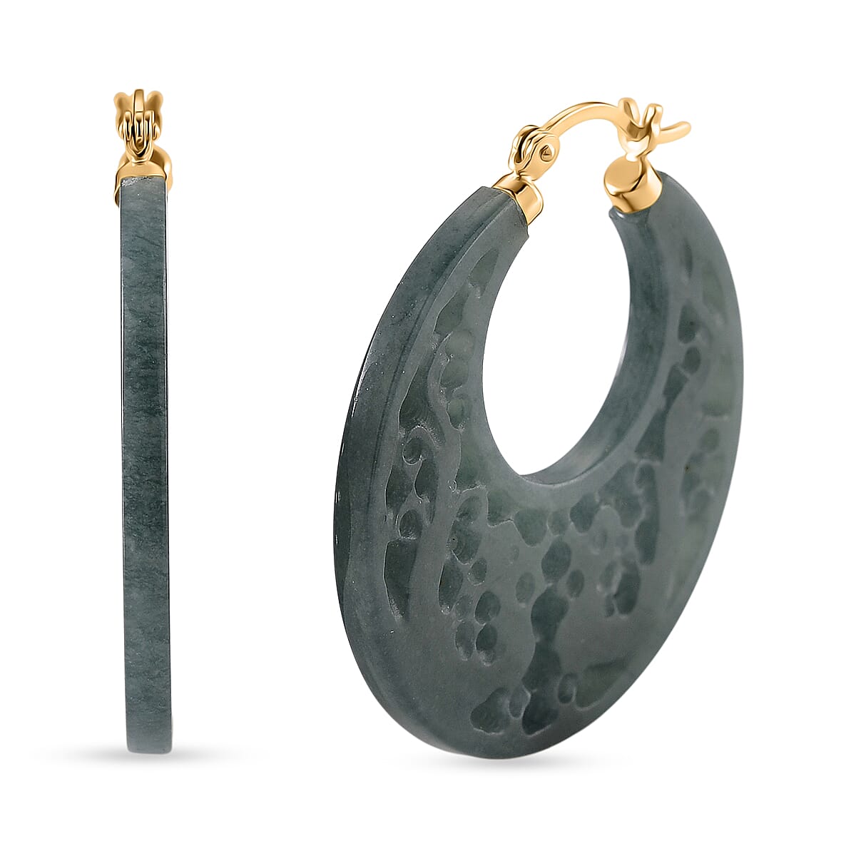 D'Joy Natural Type A Jadeite Beads Earring in Yellow Gold Plated Sterling Silver 50.00 Ct.