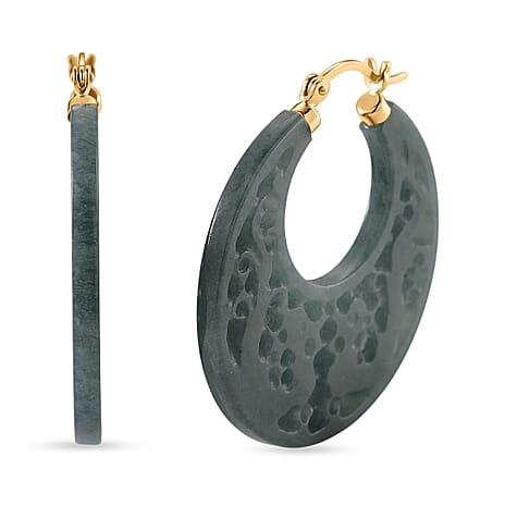 D'Joy Natural Type A Jadeite Beads Earring in Yellow Gold Plated Sterling Silver 50.00 Ct.