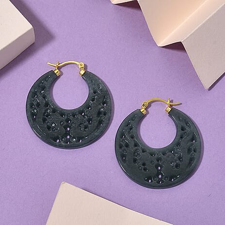 D'Joy Natural Type A Jadeite Beads Earring in Yellow Gold Plated Sterling Silver 50.00 Ct.