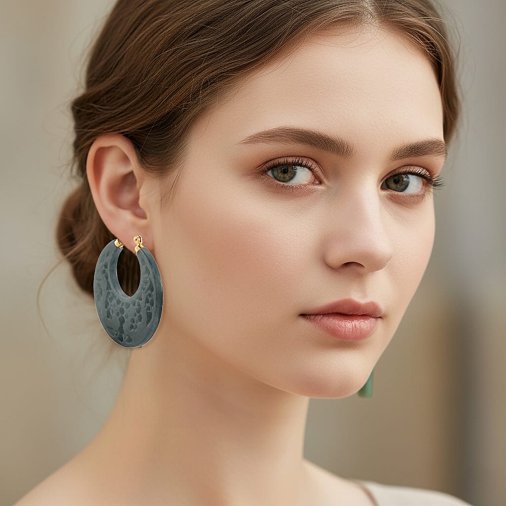 D'Joy Natural Type A Jadeite Beads Earring in Yellow Gold Plated Sterling Silver 50.00 Ct.