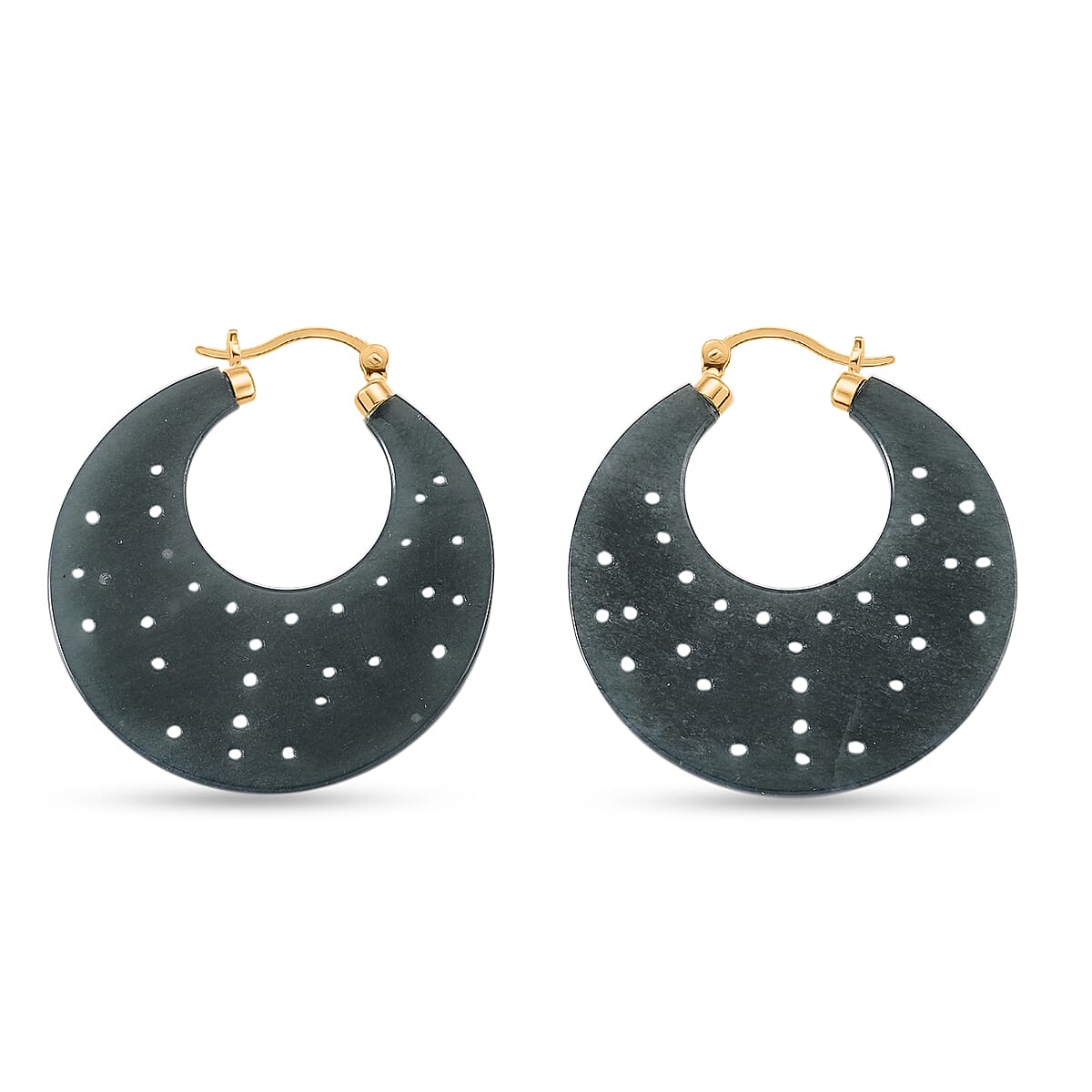 D'Joy Natural Type A Jadeite Beads Earring in Yellow Gold Plated Sterling Silver 50.00 Ct.