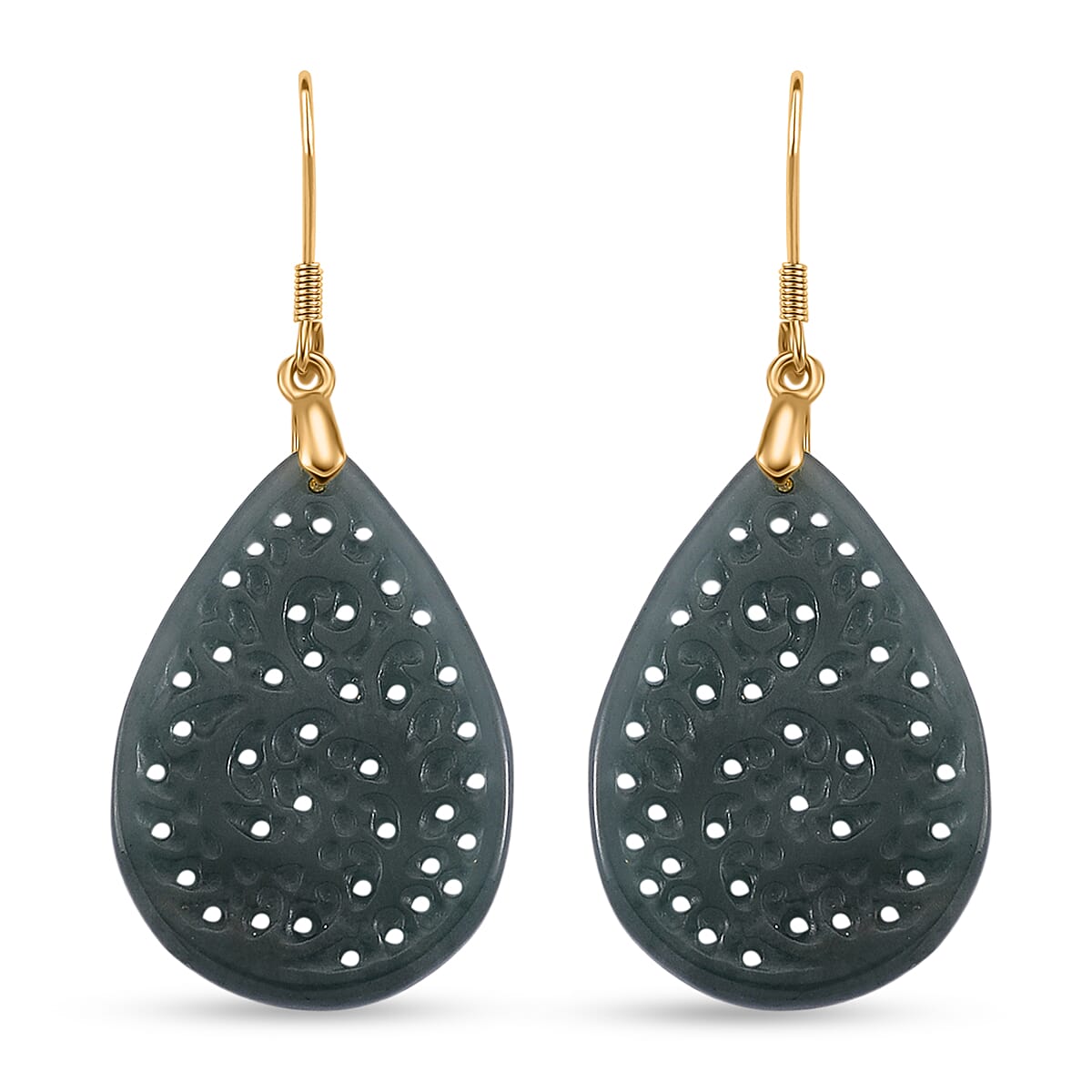 D'Joy Natural Type A Jadeite Beads Teardrop Earring in Yellow Gold Plated Sterling Silver 15.00 Ct.