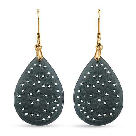 D'Joy Natural Type A Jadeite Beads Teardrop Earring in Yellow Gold Plated Sterling Silver 15.00 Ct.