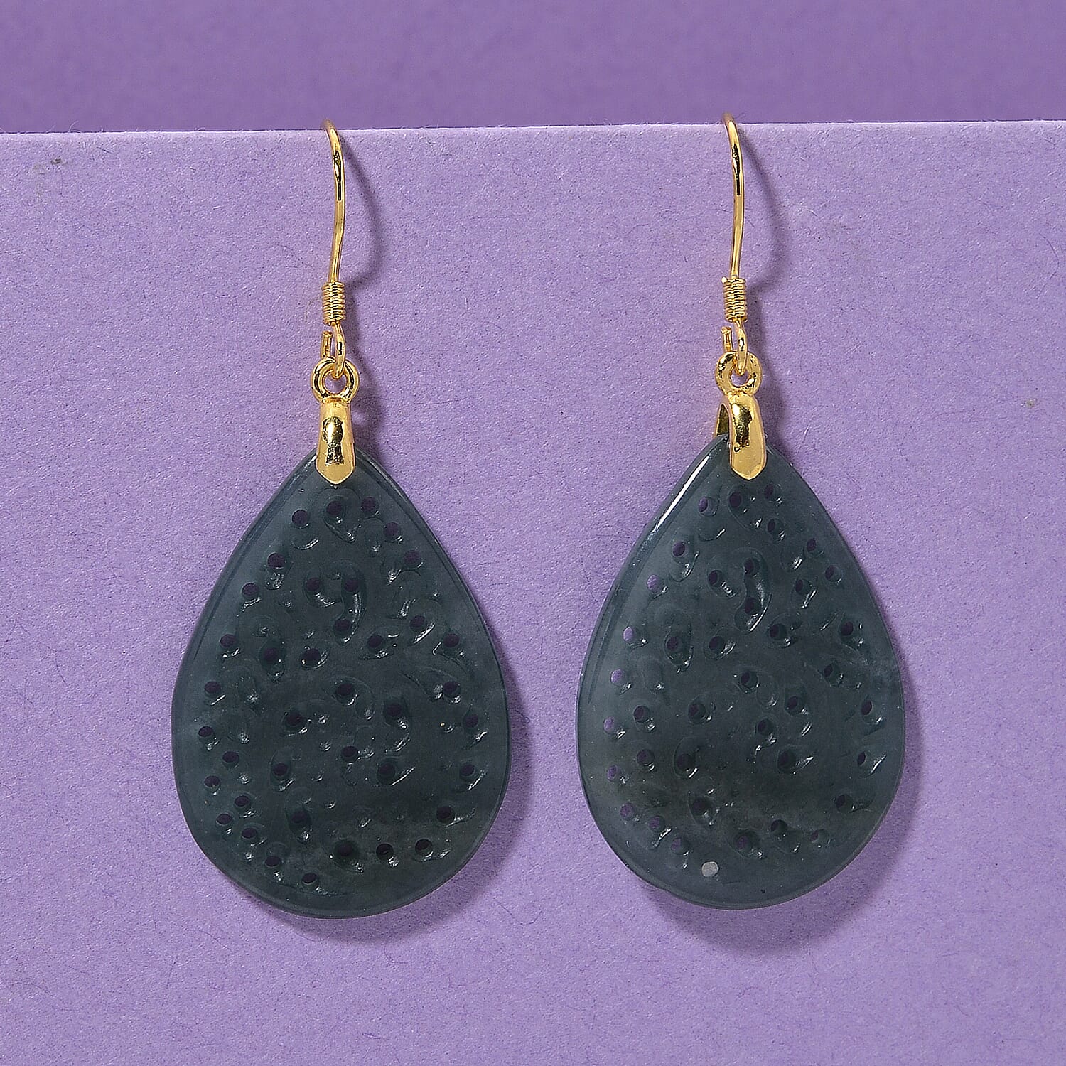 D'Joy Natural Type A Jadeite Beads Teardrop Earring in Yellow Gold Plated Sterling Silver 15.00 Ct.
