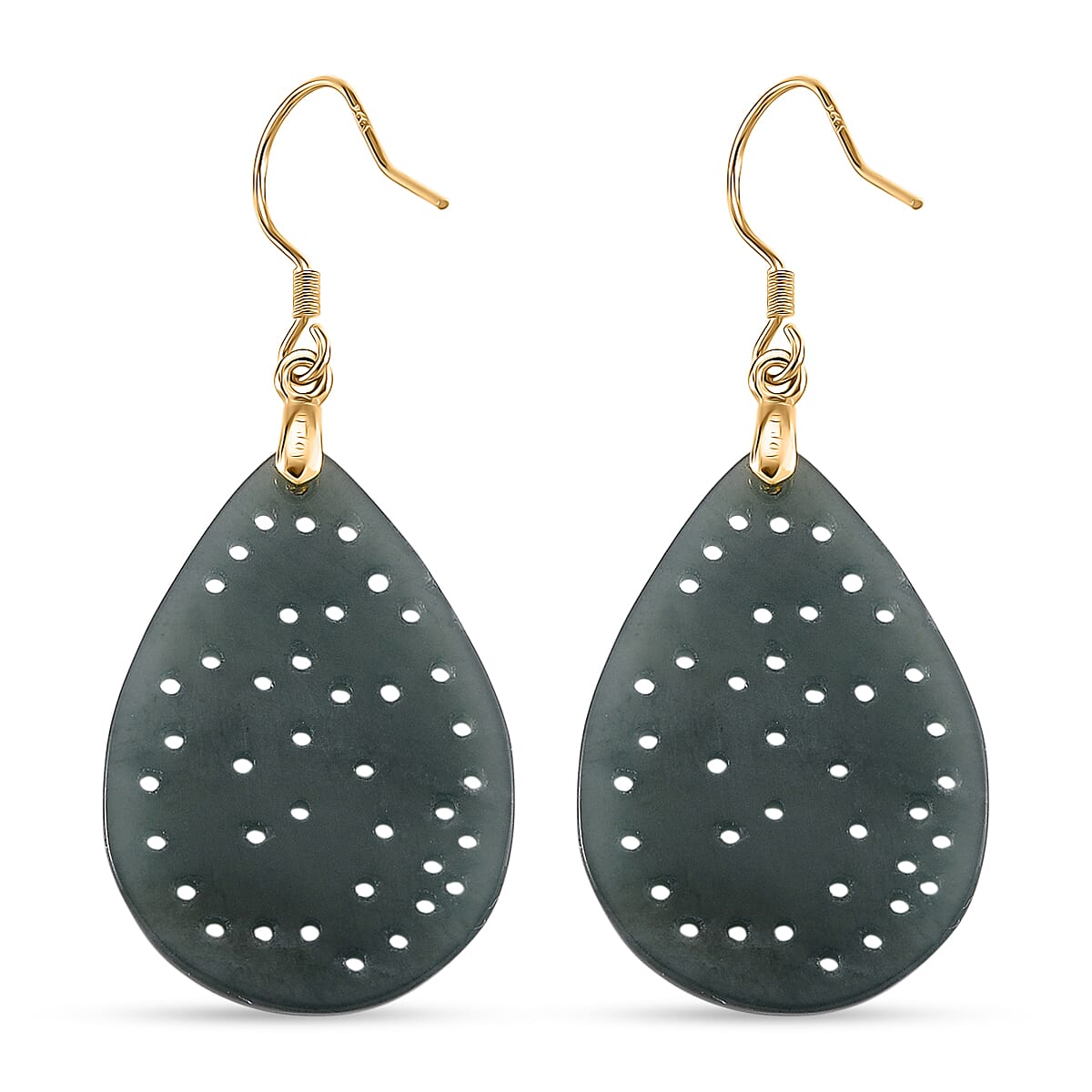 D'Joy Natural Type A Jadeite Beads Teardrop Earring in Yellow Gold Plated Sterling Silver 15.00 Ct.