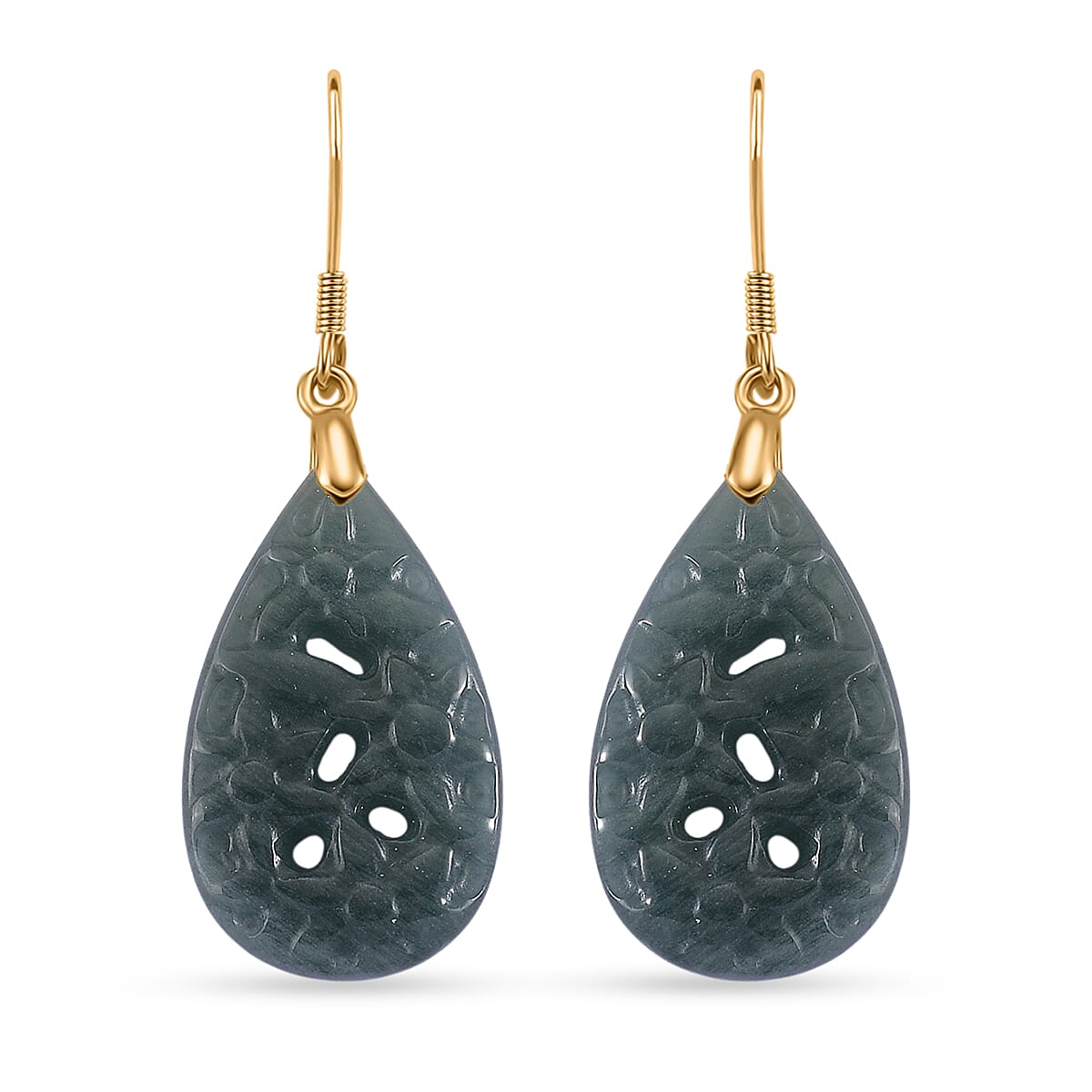 D'Joy Natural Jade Beads Teardrops Earring in Yellow Gold Plated Sterling Silver 20.00 Ct.