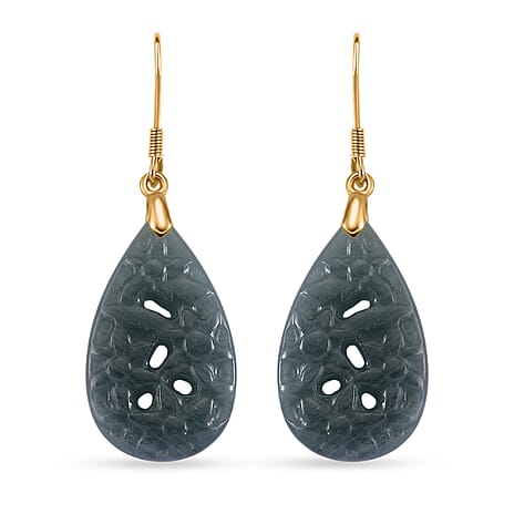 D'Joy Natural Jade Beads Teardrops Earring in Yellow Gold Plated Sterling Silver 20.00 Ct.