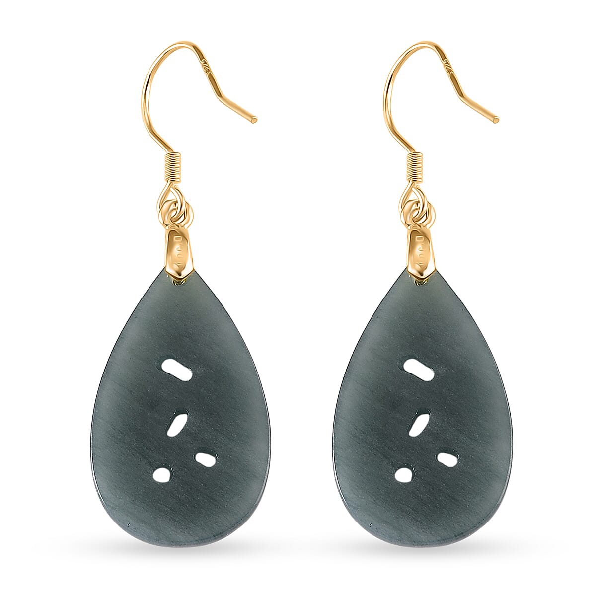 D'Joy Natural Jade Beads Teardrops Earring in Yellow Gold Plated Sterling Silver 20.00 Ct.