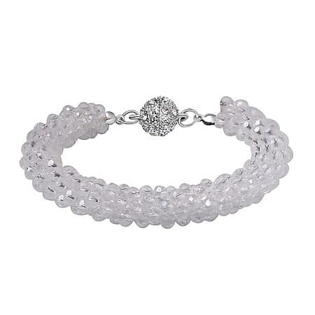 White Crystal Bracelet (Size - 7.5in ) With Austrian Crystal Embellished Magnetic Clasp