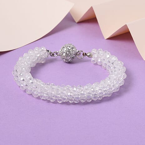 White Crystal Bracelet (Size - 7.5in ) With Austrian Crystal Embellished Magnetic Clasp