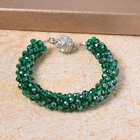 Green Crystal Bracelet (Size - 7.5in) With Austrian Crystal Embellished Magnetic Clasp