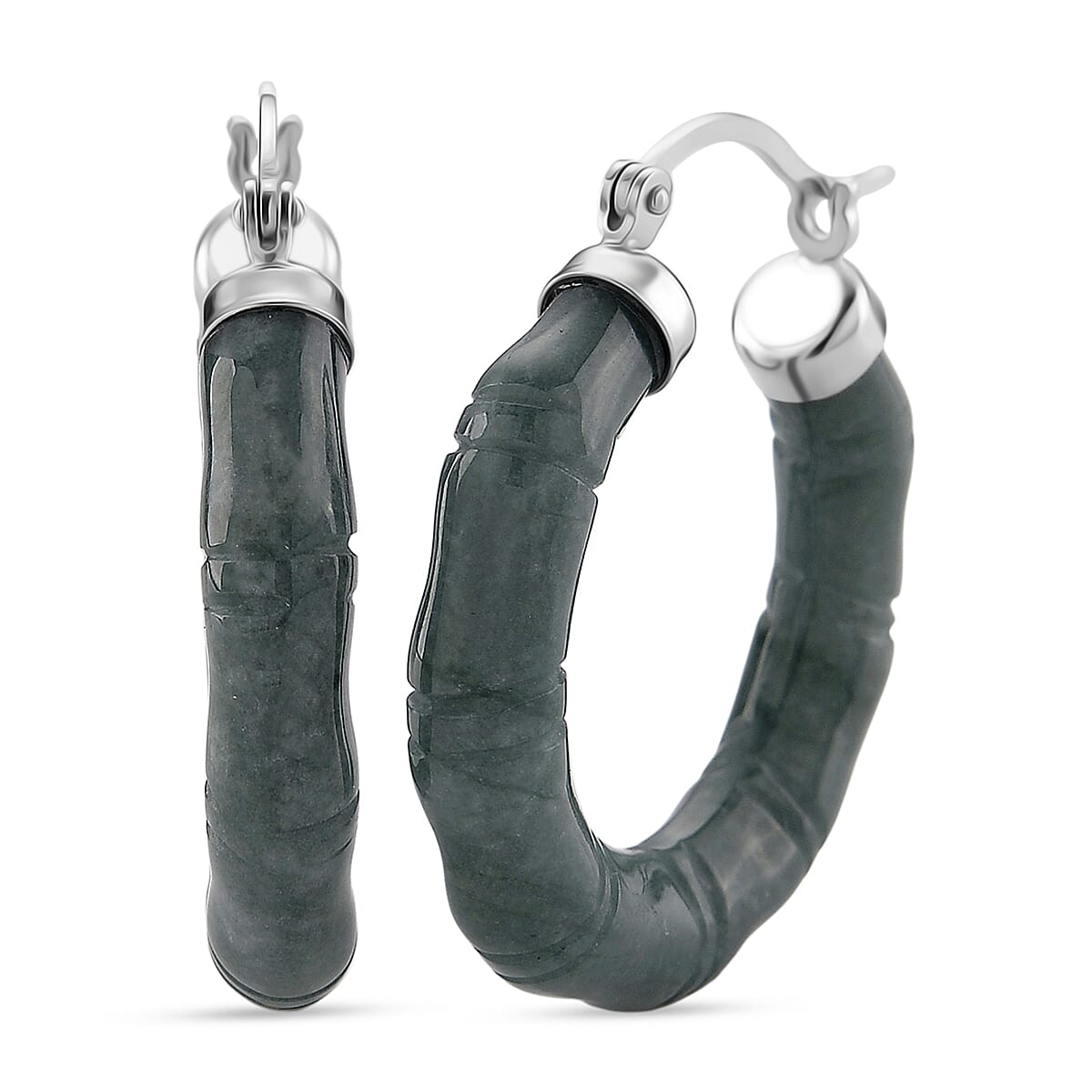 D'Joy Natural Type A Jadeite Beads Earring in Rhodium Overlay Sterling Silver 20.00 Ct.