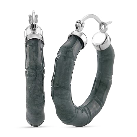 D'Joy Natural Type A Jadeite Beads Earring in Rhodium Overlay Sterling Silver 20.00 Ct.