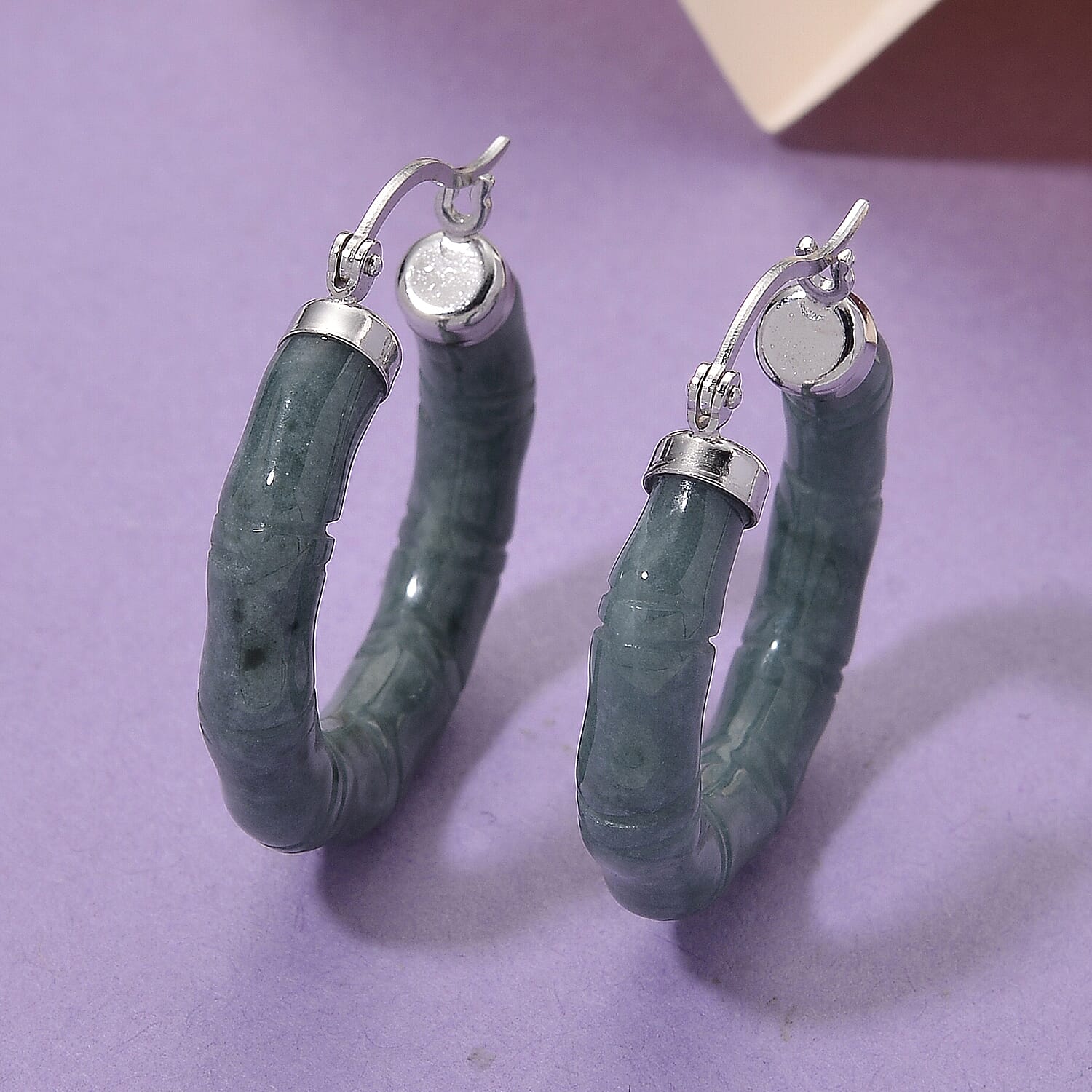 D'Joy Natural Type A Jadeite Beads Earring in Rhodium Overlay Sterling Silver 20.00 Ct.