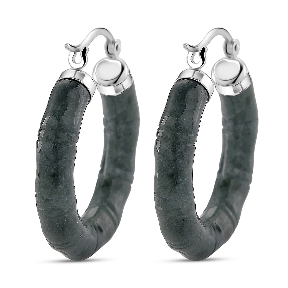D'Joy Natural Type A Jadeite Beads Earring in Rhodium Overlay Sterling Silver 20.00 Ct.