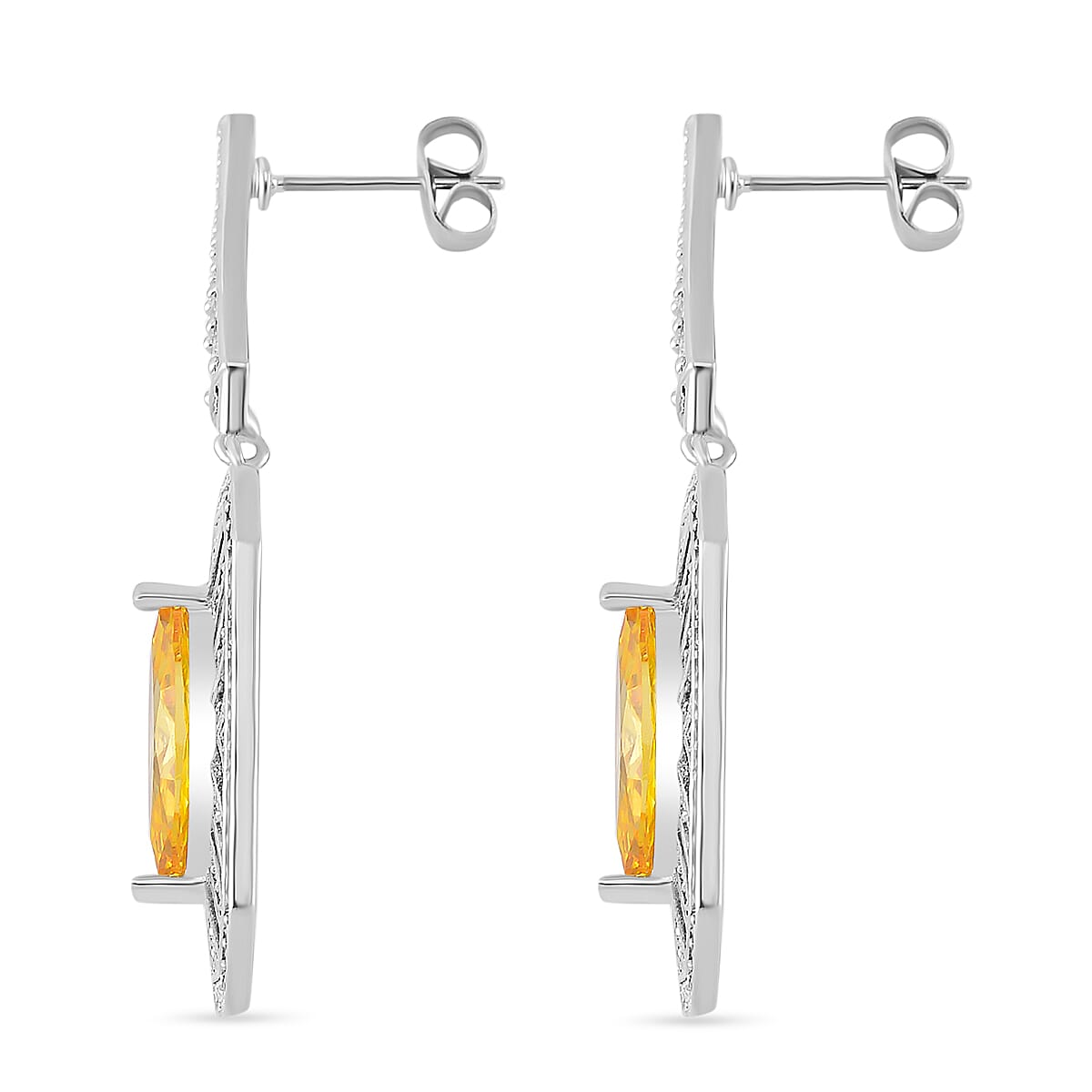 White Cubic Zirconia & Yellow Cubic Zirconia Earring with Push Back